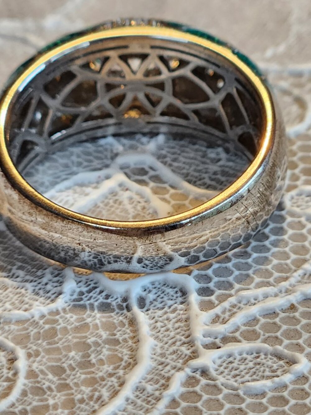 Hidalgo Diamonique Oval Cut CZ Green Enamel Ring 925 Size 9 - geometric pattern! - Picture 9 of 14